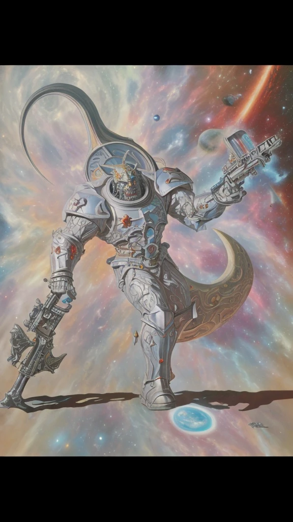 Full body space cosmic Monster warhammer in cosmic war,futuristic,art by alex ross and frederic soulacroix 