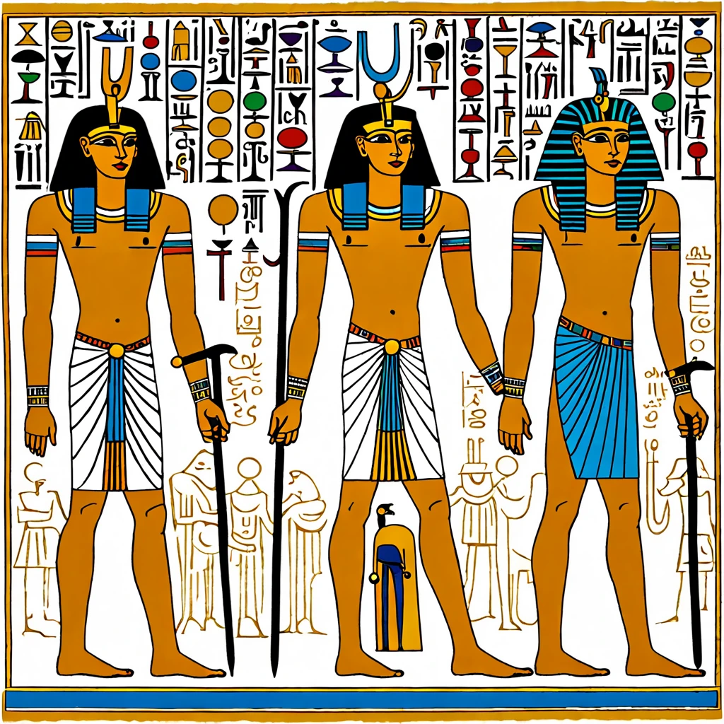 Annunaki gods of ancient Egypt. Show an image of a full body self portrait of what they would look like according to ancient texts and hieroglyphics .