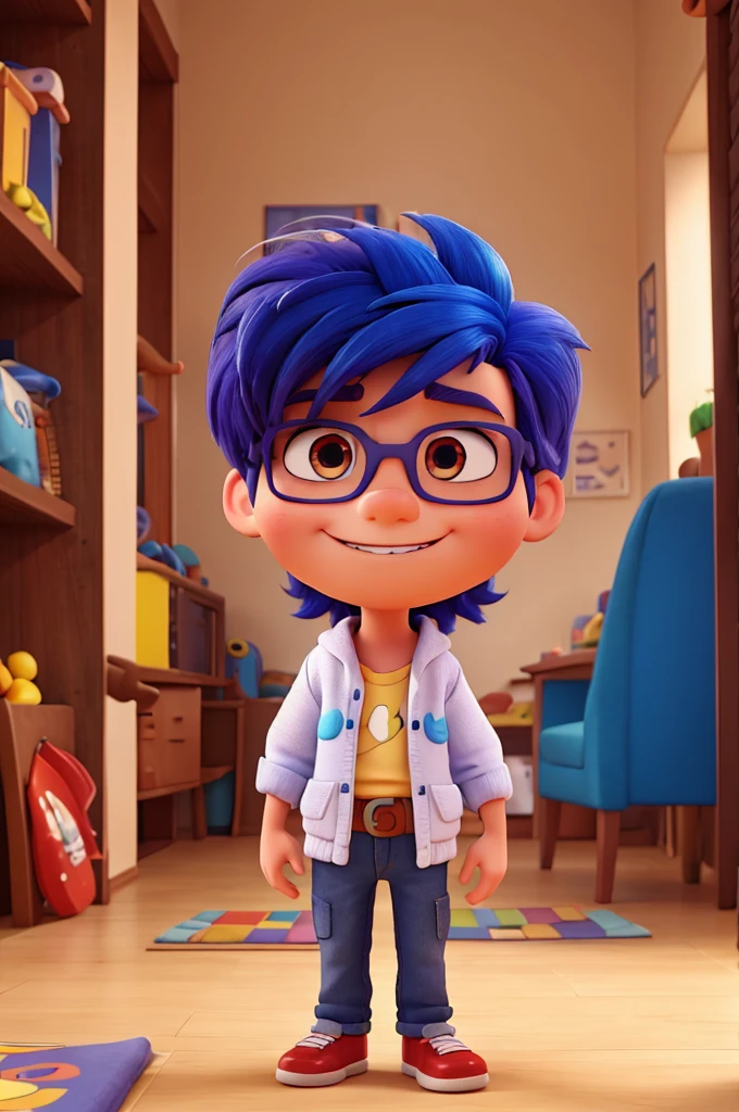 1 cartoon character, 3d pixar style, with colorful hair celebrating