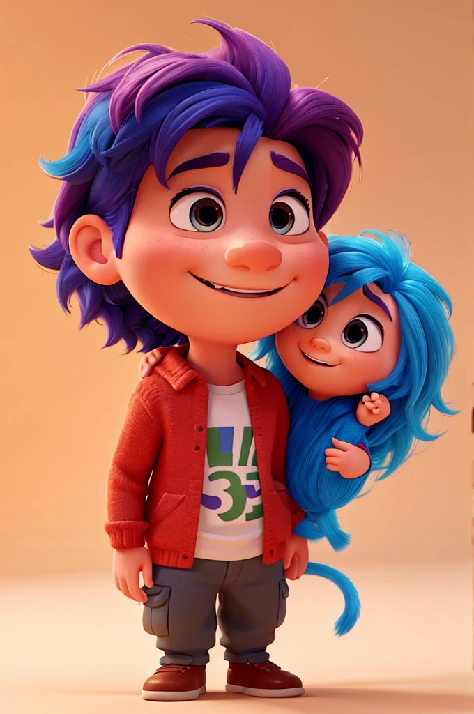 1 cartoon character, 3d pixar style, with colorful hair celebrating