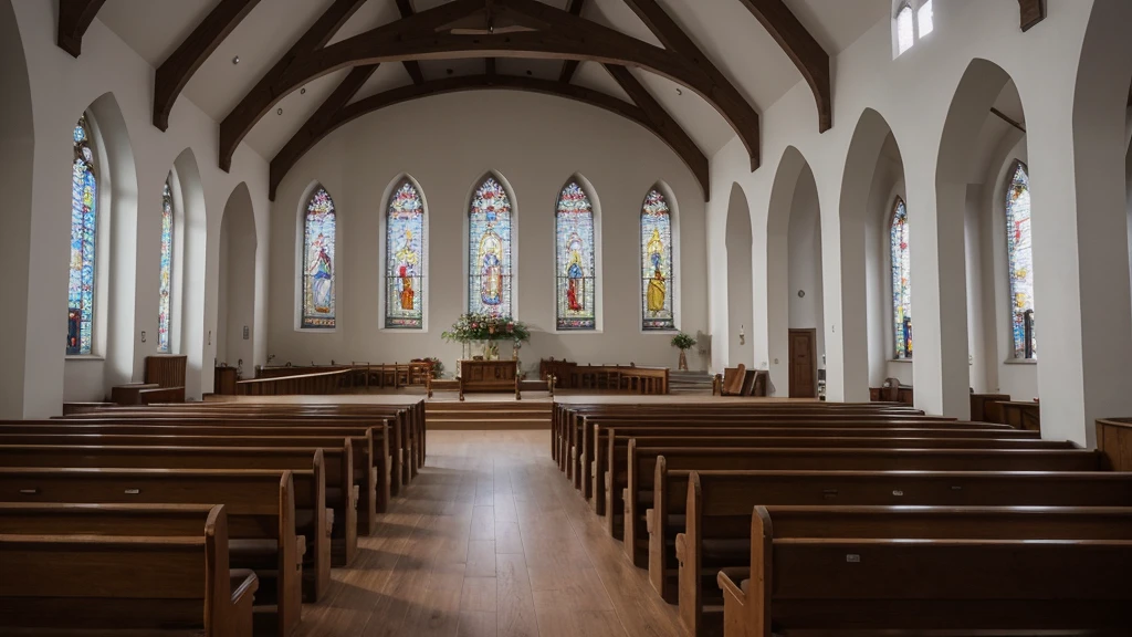 image of the interior of a church, there are many people in this church, everyone is thrilled with the pastor