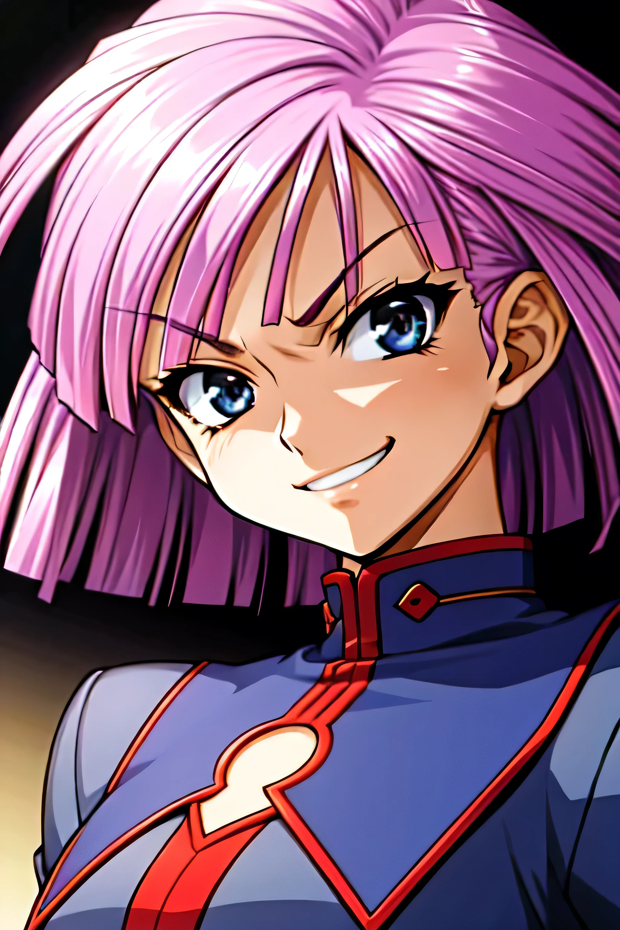(best_quality 4K, 8K, High resolution, Masterpiece: 1.2), ultra detailed),from_below,(anime_screencap),(1girl,solo),dynamic_angle,too evil_smile,too evil laugh at,tis,deep shaded_face,too sadistic,smile worst,,bob short hair,,,looking at viewer,upper body,black background,too worst smile,too bad smile,too evil smirk,
