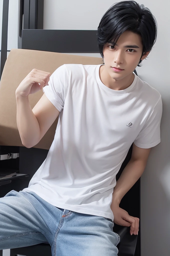 good looking male Black Hair white