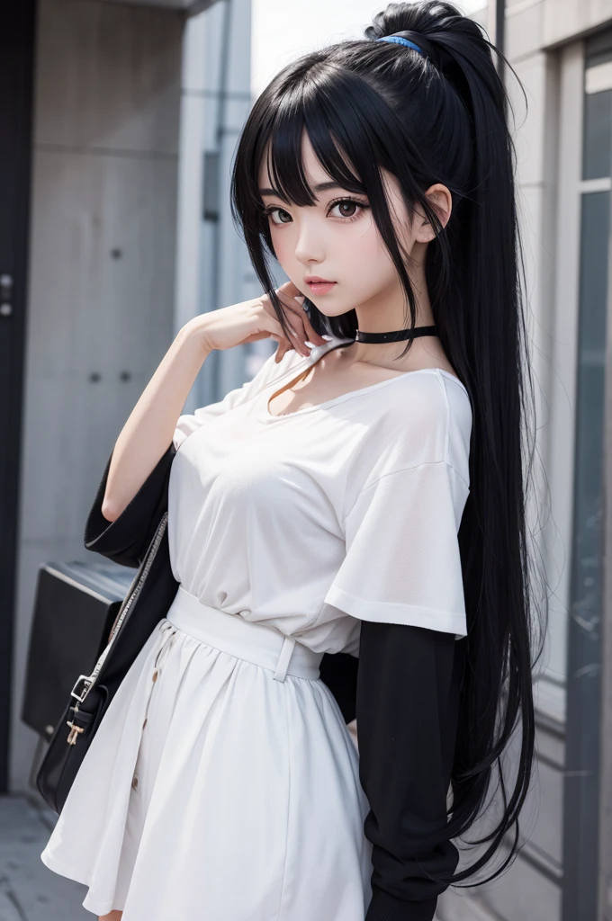 An anime style girl with perfect black hair