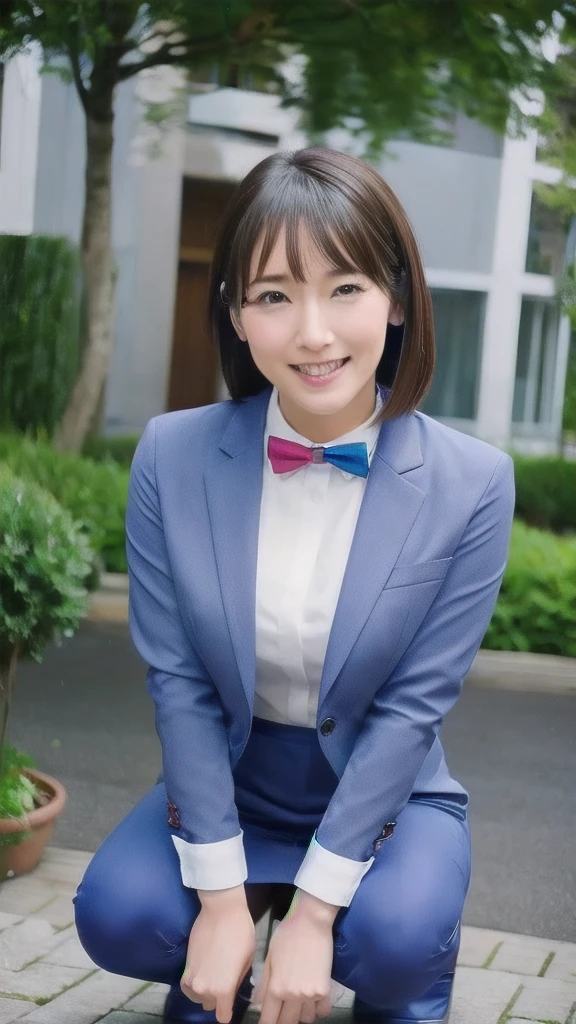 NSFW,1 female,Beauty,Beautiful face,smile,Crouching and watching the viewer,Office Lady,In a suit,A dignified appearance,Perfect Style,Take off your jacket,Cleavage,focus on the chest,(squatting down),(spread 2 legs),(show off panty),View from above,Front view,Ultra-realistic,Ultra high definition,Highest quality,8K,Masterpiece