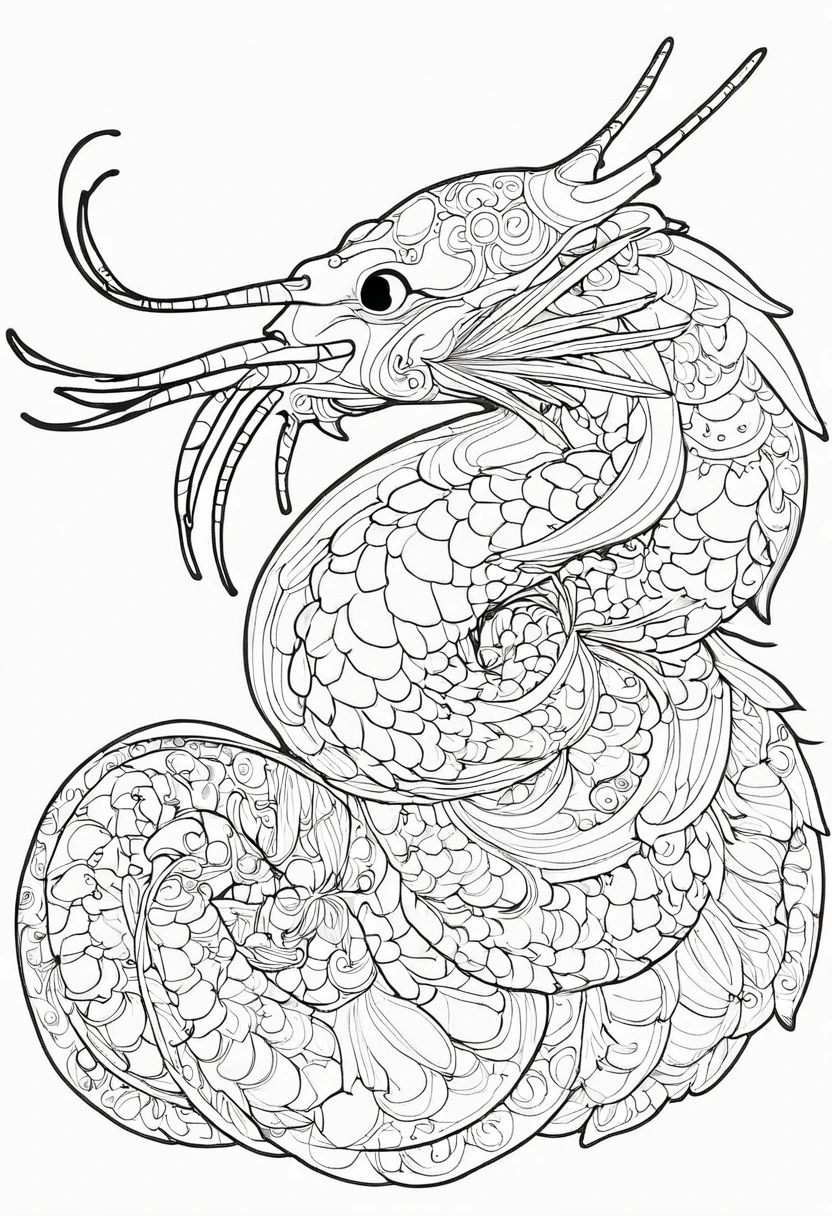 a coloring page with a shrimp sitting on a branch, black and white coloring, Coloring book outline, Detailed line art, clean coloring book page, stylized lines, art outline, detailed drawing in 4k, line art coloring page, detailed art, hyper Detailed line art, detailed digital drawing, Coloring Pages, coloring pages, extremely fine ink line