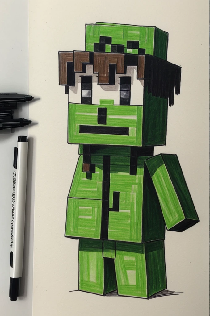 Anime drawing of a Minecraft creeper man