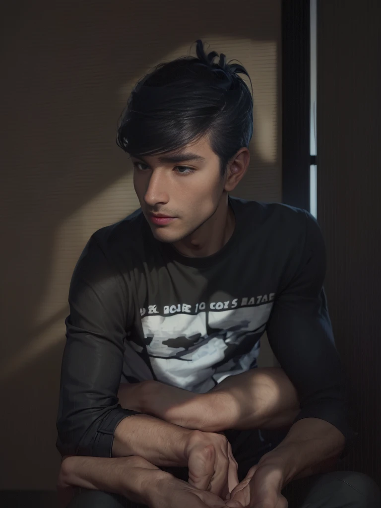 a close up of a man in a blank shirt and black pant, wearing a dark shirt and jeans, navy shirt, wearing in shirt, black shirt, edited, blue shirt, wearing a black shirt, collared shirt, front side, button up shirt, decorative dark blue clothing, attractive and good looking, fully body portrait, full body model, in a beautiful garden