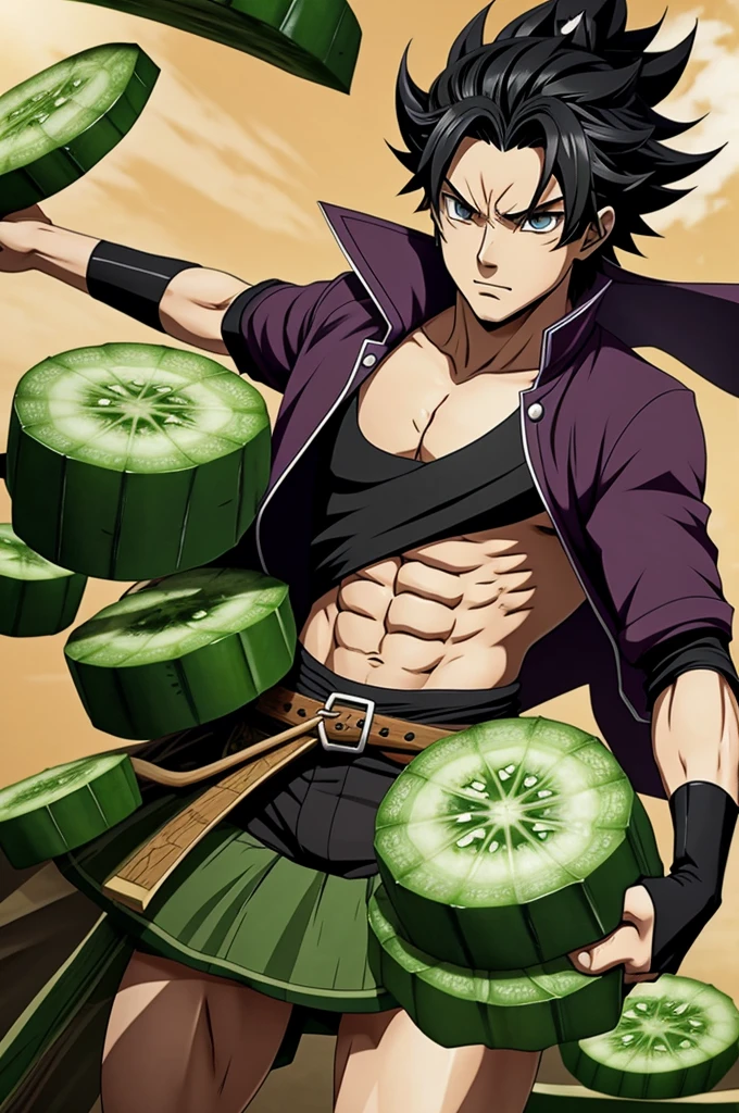 a character, have themed features "wild cucumber" 
More muscles , that has animation of kimetsu no yaiba the anime series, pero debe de ser un personaje animado
Es muy importante mantener la temática de wild cucumber 