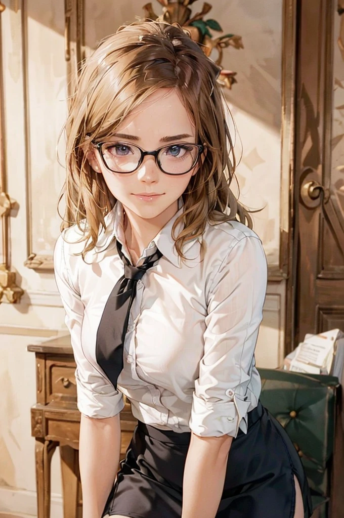 Masterpiece, 最high quality, high quality, High resolution, high quality texture, high quality shadows, High resolution, Beautiful details, Detailed CG, Detailed Texture, Realistic representation of face, Realistic, colorful, delicate, Cinematic Light, Side light, Lens flare, Ray Tracing, sharp concentrated, (1 Girl,concentrated:1.3), ( Intricate details, compensate, PureErosFaceV1:0.5), (細部まで美しいdelicateな顔, 緻密で美しいdelicateな瞳, Perfect Facial Proportions, Dense skin, Optimal ratio of four fingers to one thumb,Unified 8k wallpaper, Arms under chest, Modest chest, Wide Hips, Smooth upper abdomen, 35 years old, blue eyes, glasses, air fortress hair, blonde hair, house wife, the gaze of true love, lips of temptation, A look full of compassion ,a smile full of love, i love you, Acting lovey-dovey, I love you so much I'm crazy,

cabin attendant uniform,white blouse,tight fitting black skirt,black stockings, excellent secretary ,working as a secretary, wooden desk, wooden chair