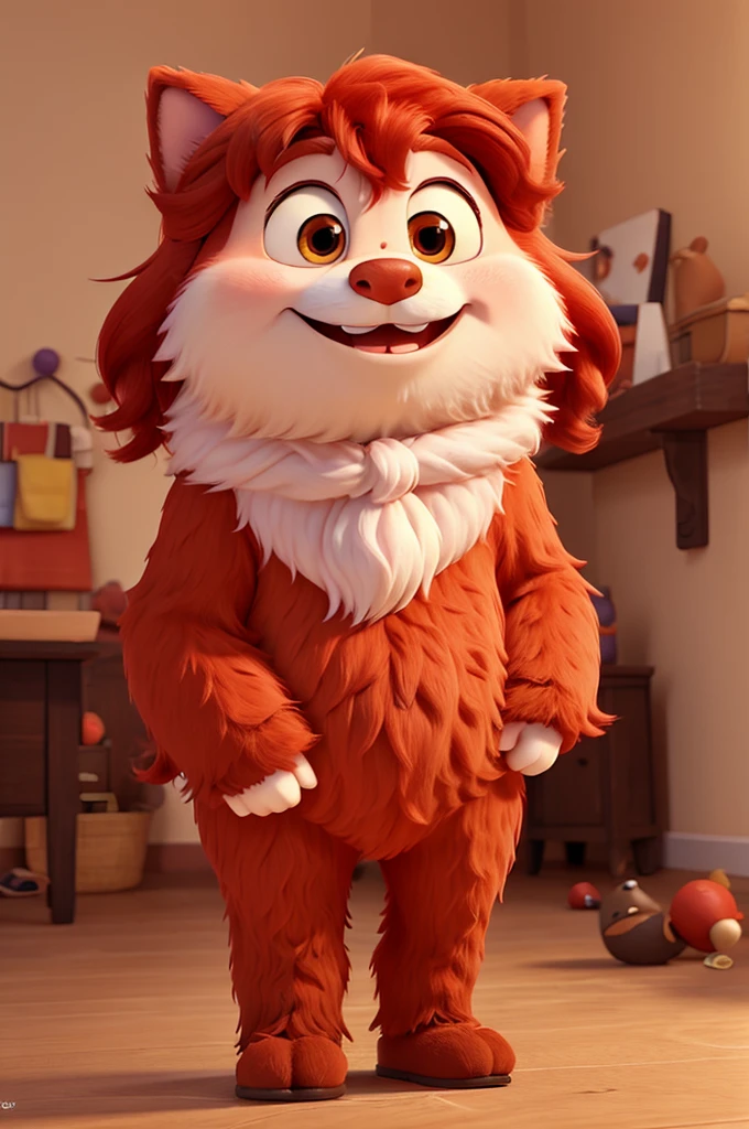 1 happy character, fluffly, happy, 3d pixar style, with red hair