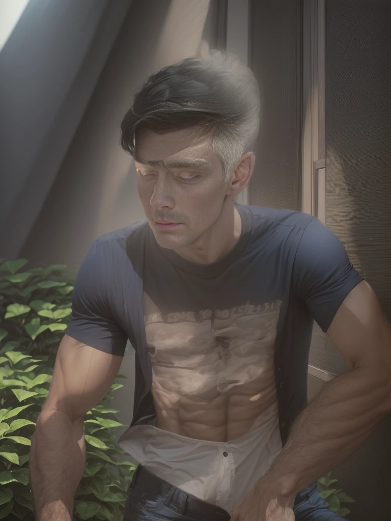 a close up of a man in a blank shirt and black pant, wearing a dark shirt and jeans, navy shirt, wearing in shirt, black shirt, edited, blue shirt, wearing a black shirt, collared shirt, front side, button up shirt, decorative dark blue clothing, attractive and good looking, fully body portrait, full body model, in a beautiful garden
