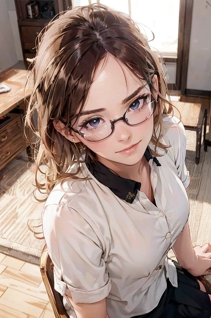 Masterpiece, 最high quality, high quality, High resolution, high quality texture, high quality shadows, High resolution, Beautiful details, Detailed CG, Detailed Texture, Realistic representation of face, Realistic, colorful, delicate, Cinematic Light, Side light, Lens flare, Ray Tracing, sharp concentrated, (1 Girl,concentrated:1.3), ( Intricate details, compensate, PureErosFaceV1:0.5), (細部まで美しいdelicateな顔, 緻密で美しいdelicateな瞳, Perfect Facial Proportions, Dense skin, Optimal ratio of four fingers to one thumb,Unified 8k wallpaper, Arms under chest, Modest chest, Wide Hips, Smooth upper abdomen, 35 years old, blue eyes, glasses, air fortress hair, blonde hair, house wife, the gaze of true love, lips of temptation, A look full of compassion ,a smile full of love, i love you, Acting lovey-dovey, I love you so much I'm crazy,

cabin attendant uniform,white blouse,tight fitting black skirt,black stockings, excellent secretary ,working as a secretary, wooden desk, wooden chair