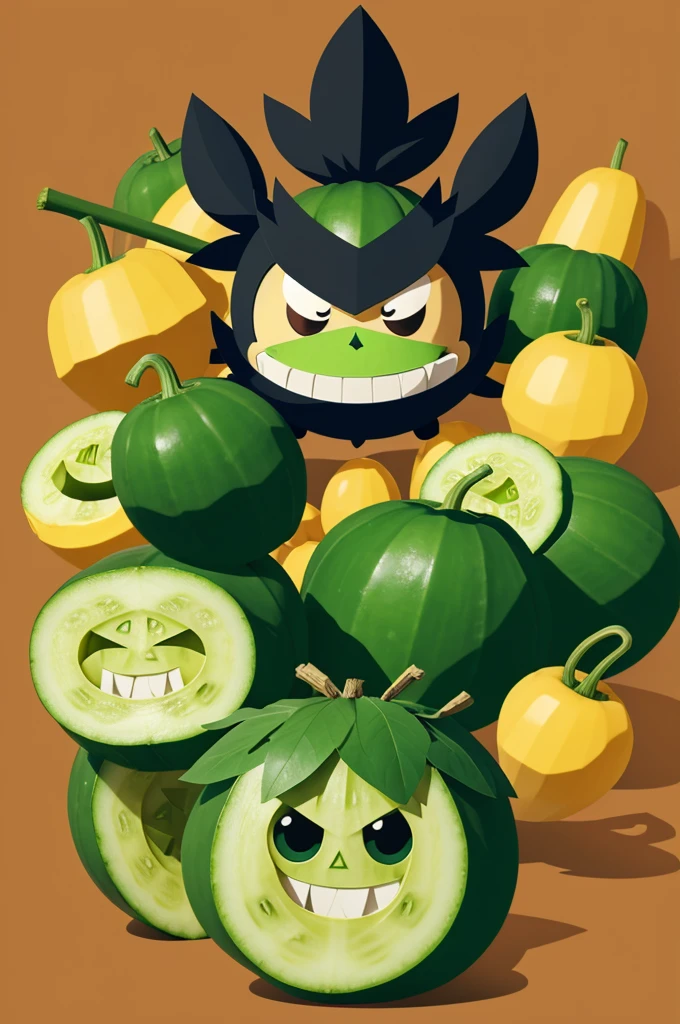 a character, have themed features "wild cucumber"
More muscles , that has animation of patapon the game series, pero debe de ser un personaje animado
Es muy importante mantener la temática de wild cucumber, a little more kawaii