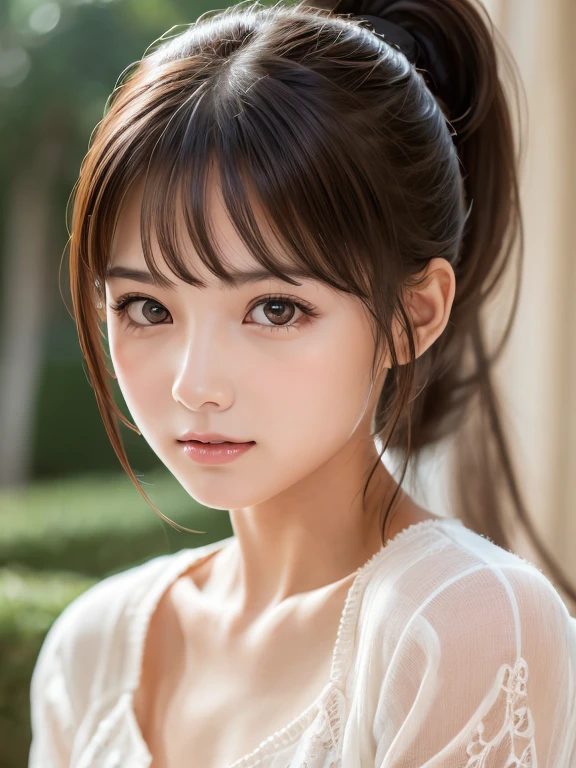 Browsing Caution, One Girl, (beautiful girl, Delicate girl:1.3), (24-years-old:1.3),
break, Very beautiful eyes, (Symmetrical eyes:1.3),
break, Small breasts, Brown eyes, Parted bangs, Brown Hair, (ponytail), (Upper teeth, The best smile:0.2),
break, (Eye and facial details:1.0),
break, (masterpiece, Highest quality, Very detailed, Detailed face, 8K)