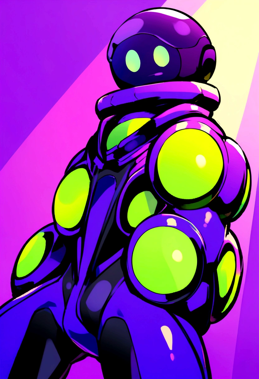 Create a Pixar-style character inside a purple nutritionist suit