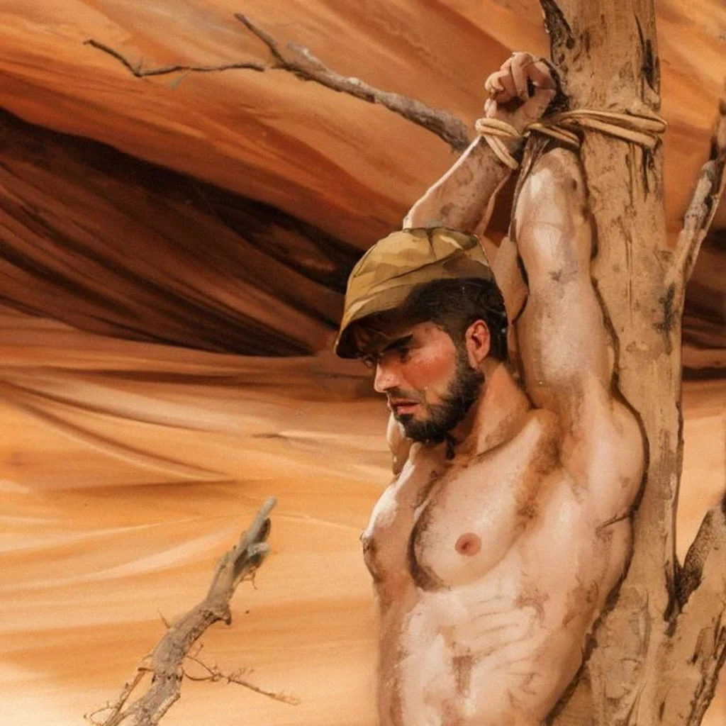 2d drawing watercolor young man in the desert, brown hair