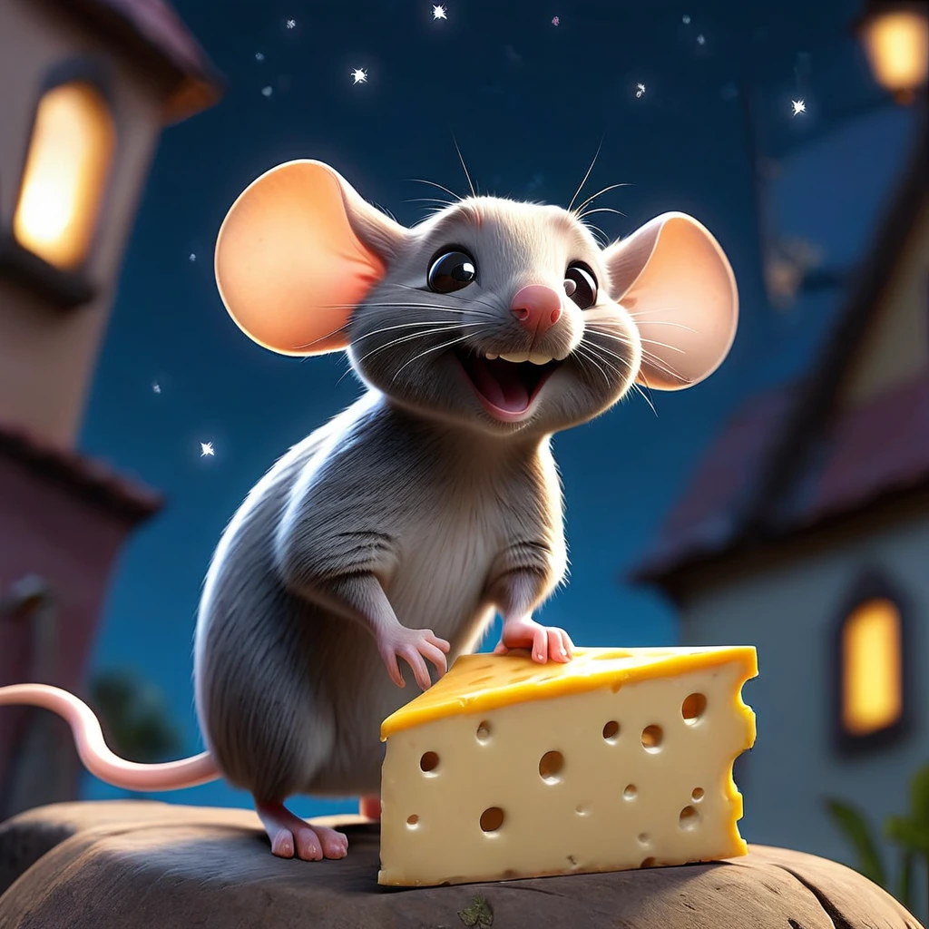 In the city of Ratoneiva, a little mouse named Quique was in his favorite place, watching the night sky while moving his mustaches and savoring the idea of reaching for that big cheese, which they call “moon”.