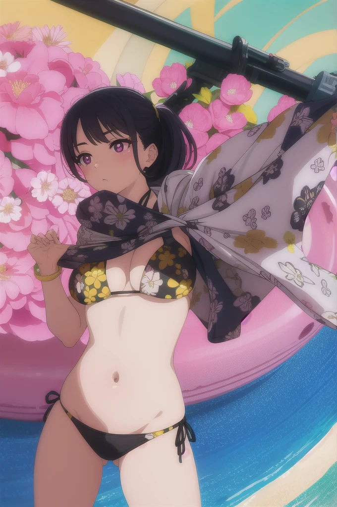 Bikini, Bikini negro, bracelet, floral print, Fix it, belly button, Estampado en Bikini, swimsuit, only, big thighs, pink eyes
