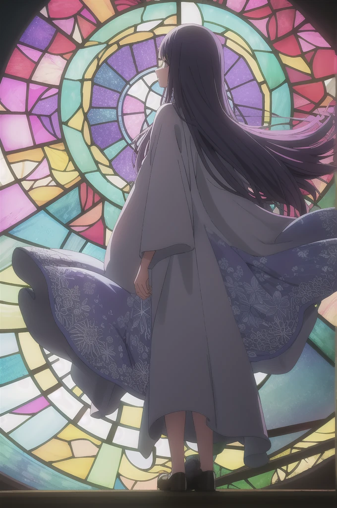 (masterpiece, top quality, best quality,official art, beautiful and aesthetic:1.2),(1girl:1.3), 1girl BREAK stained glass art, colored glass, lead lines, light transmission BREAK vibrant colors, intricate designs, luminous effects, spiritual ambiance