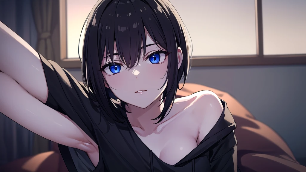 gold eyes, black hair, short hair, (at night, darkness, no light:1.4), glowing gold eyes,
BREAK pajamas, black shorts, dark shirt, wearing dark hoodie, pajamas bottoms
BREAK cowboy shot, looking at viewer,
BREAK indoors,
BREAK (masterpiece:1.2), best quality, high resolution, unity 8k wallpaper, (illustration:0.8), (beautiful detailed eyes:1.6), extremely detailed face, perfect lighting, extremely detailed CG, (perfect hands, perfect anatomy),