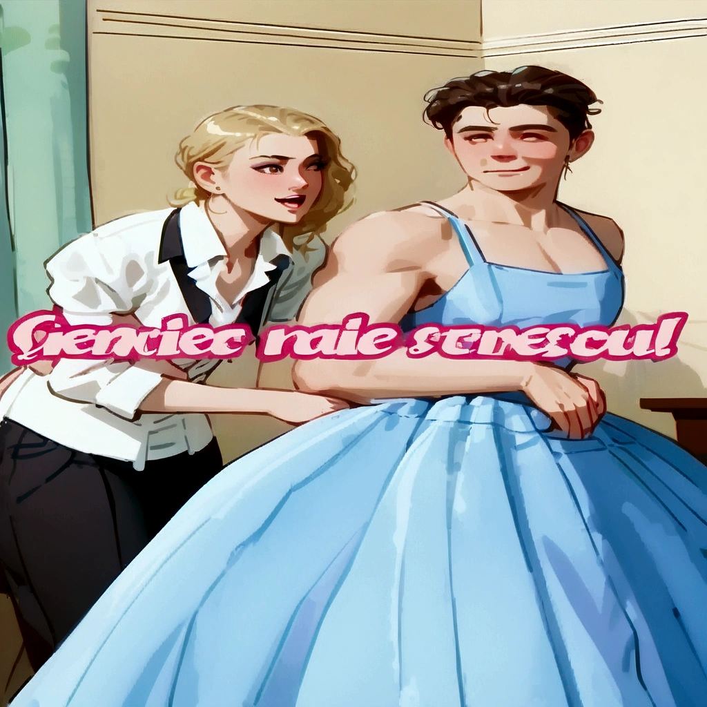 1girl, 1 boy , (((genderswap, genderless, madonna genderbend elegant, reverse, gentle femdom))), romance novel cover, half male and half female, promo art, !female, male!!!!!!!, inspired by Guido Reni, guido reni style, androgynous person, (((extremely gendered))) , very beautiful girl , very pretty boy , Female hugging and dominating male from behind femdom  , ((( female hugging behind dominating male))) , (tall strong female) , (skinny small male) , lean male, male is smiling, female is sensual, female wearing a blue jeans , tall strong female, skinny male 