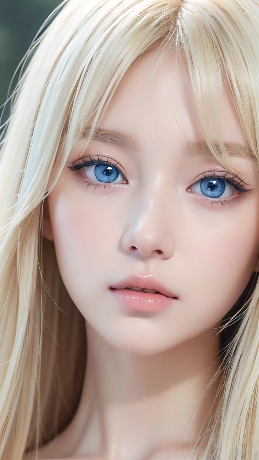 high quality、最high quality、Photorealistic、Raw photo、Real、超Real8K CG、Super detailed、High resolution、masterpiece、1 Girl、Super long hair、Light blonde hair、Bright Blue Eyes、Detailed face and eyes、Close-up、Intricate details、Detailed Texture、details、details、A perfectly beautiful face、Messy silky beautiful light blonde hair、Beautiful cute girl 、Very beautiful beautiful bright pale sky blue big eyes、Very super long beautiful blonde silky shiny hair、Long beautiful bangs、Very big eyes、Small Face Beauty、eyeliner、very white shiny skin、Gloss Face、Cheek gloss、Hair above the eyes、片Hair above the eyes、Hair between the eyes、