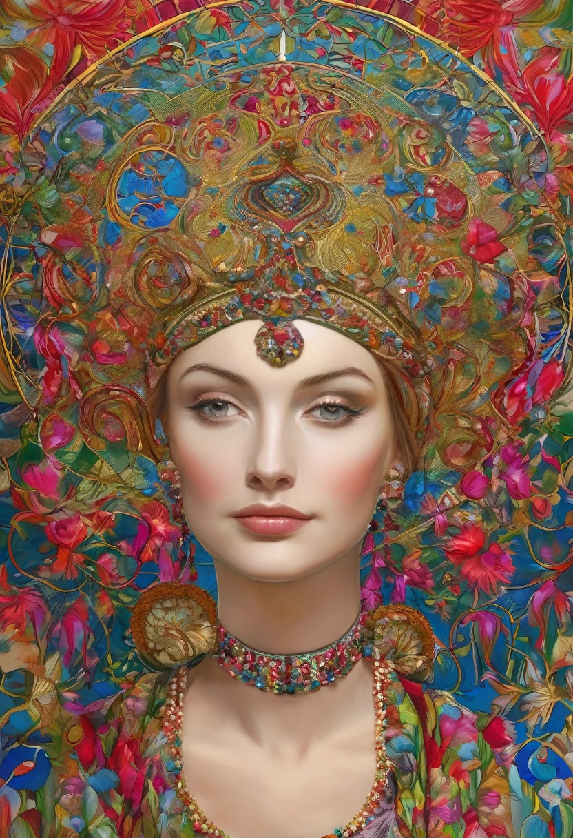Un portrait étonnant d'une belle femme brune en robe sombre, yeux marron foncé, cheveux foncés, Cheveux raides, celebrating the summer solstice in a sexy swimsuit, ready for an extravagant Music Festival. She exudes confidence and joy, perfect for an Instagram