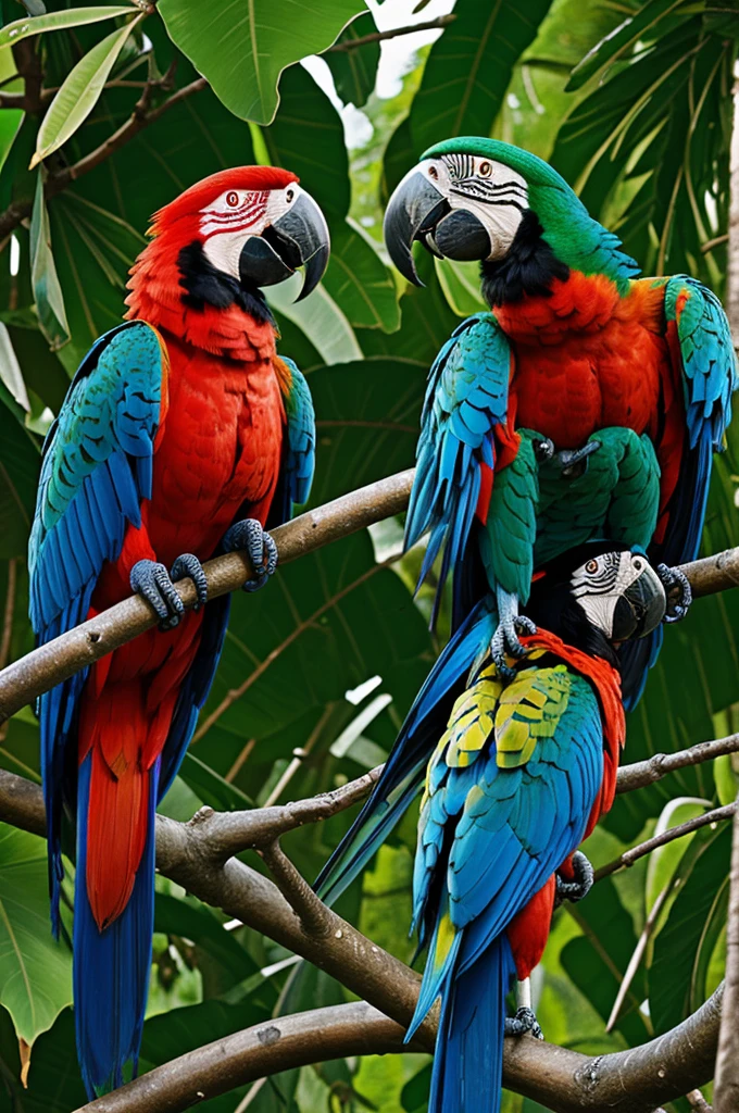 Cartoon coloring page, of two macaws angry and fighting in the jungle.