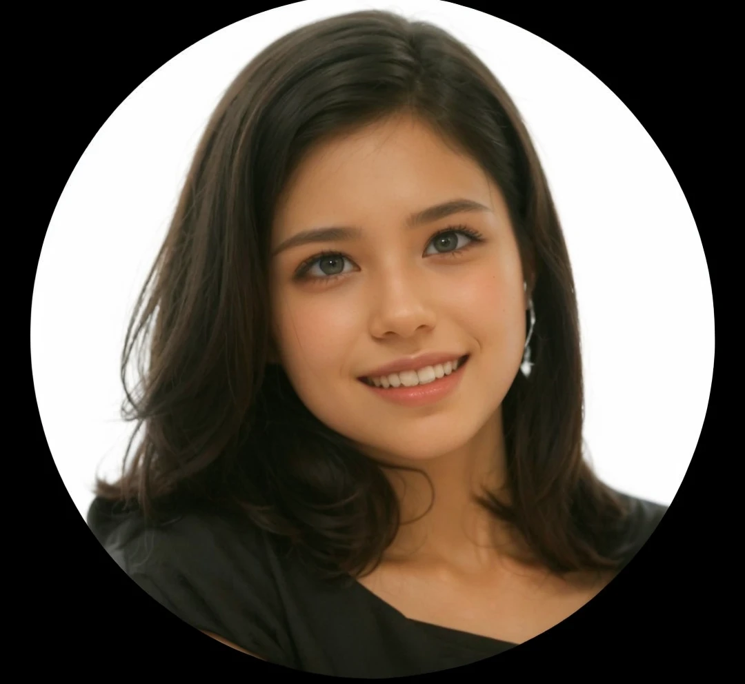 Female human being, short-haired dark, dark and bright eyes 