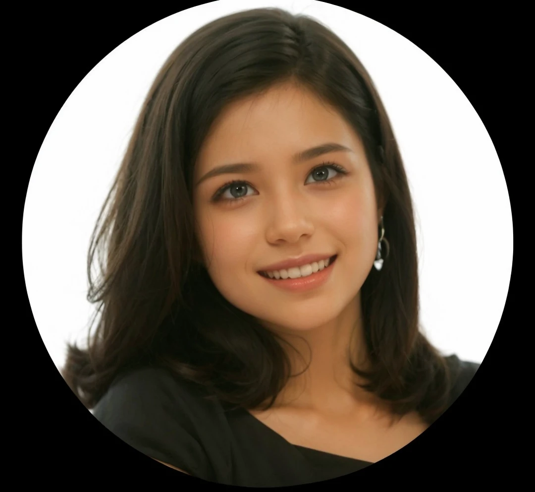 Female human being, short-haired dark, dark and bright eyes 