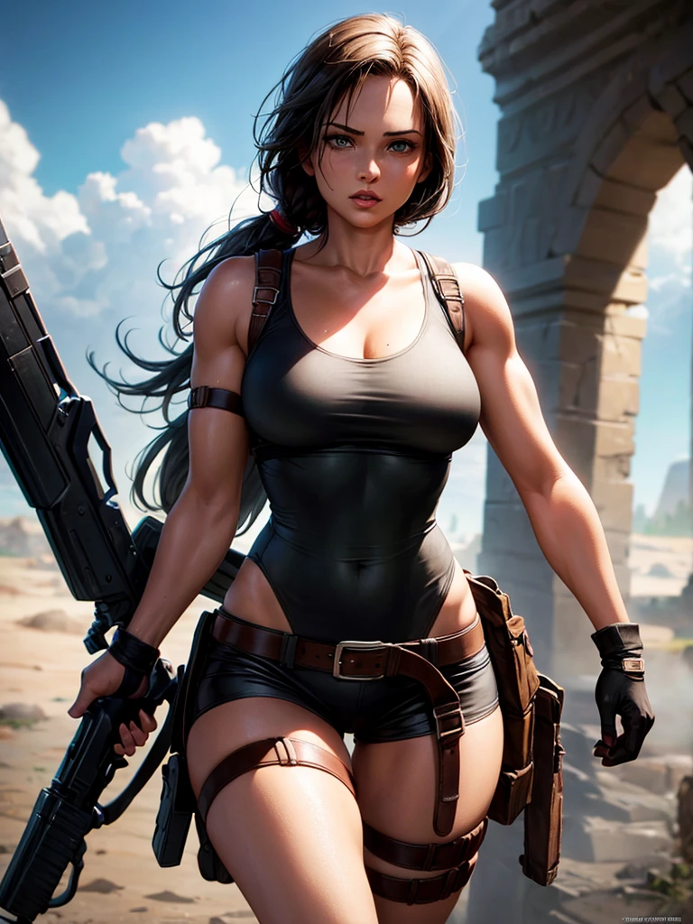 Lara croft, perfect face, perfect eyes, dressed in full body, classic suit