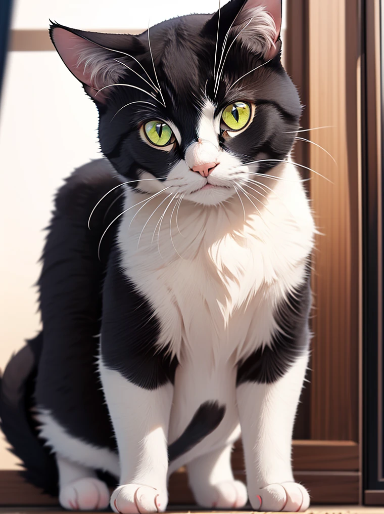 1cat, solo, ((black and white cat)), green-yellow eyes, Generate ultra-high-definition images of chic cat, Classic cat pose. Use advanced macro photography techniques、Highlight the intricate details of your cat's coat, expressive eyes,
Place the camera at the level of the peephole, Create an intimate connection between the audience and the cat subject. A large aperture that achieves a shallow depth of field, Let the cat stand out clearly against a slightly blurred background.
Improve lighting to emphasize the texture and contour of the cat's body, avec un soft, Remove rough shadow, Cozy atmosphere, Cat in a relaxed position, But balanced, natural motion, Stretching, beauty, realism, post-processing techniques to improve image clarity, Contrast, and color balance, Protect all aspects, From the intricate patterns of cats to their intense gaze,