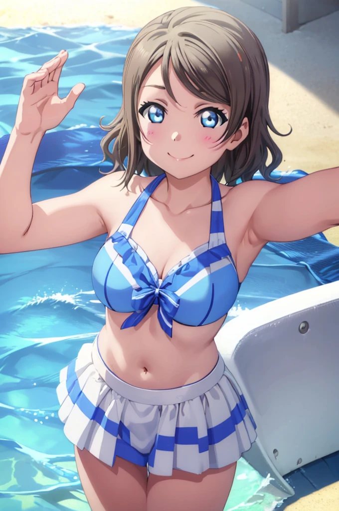 (((pixel-perfect, detail-perfect))), solo, 1girl, you watanabe, eyes azzur, smile, bikini, summer beach, armpit, big filesize, ultra High Qality