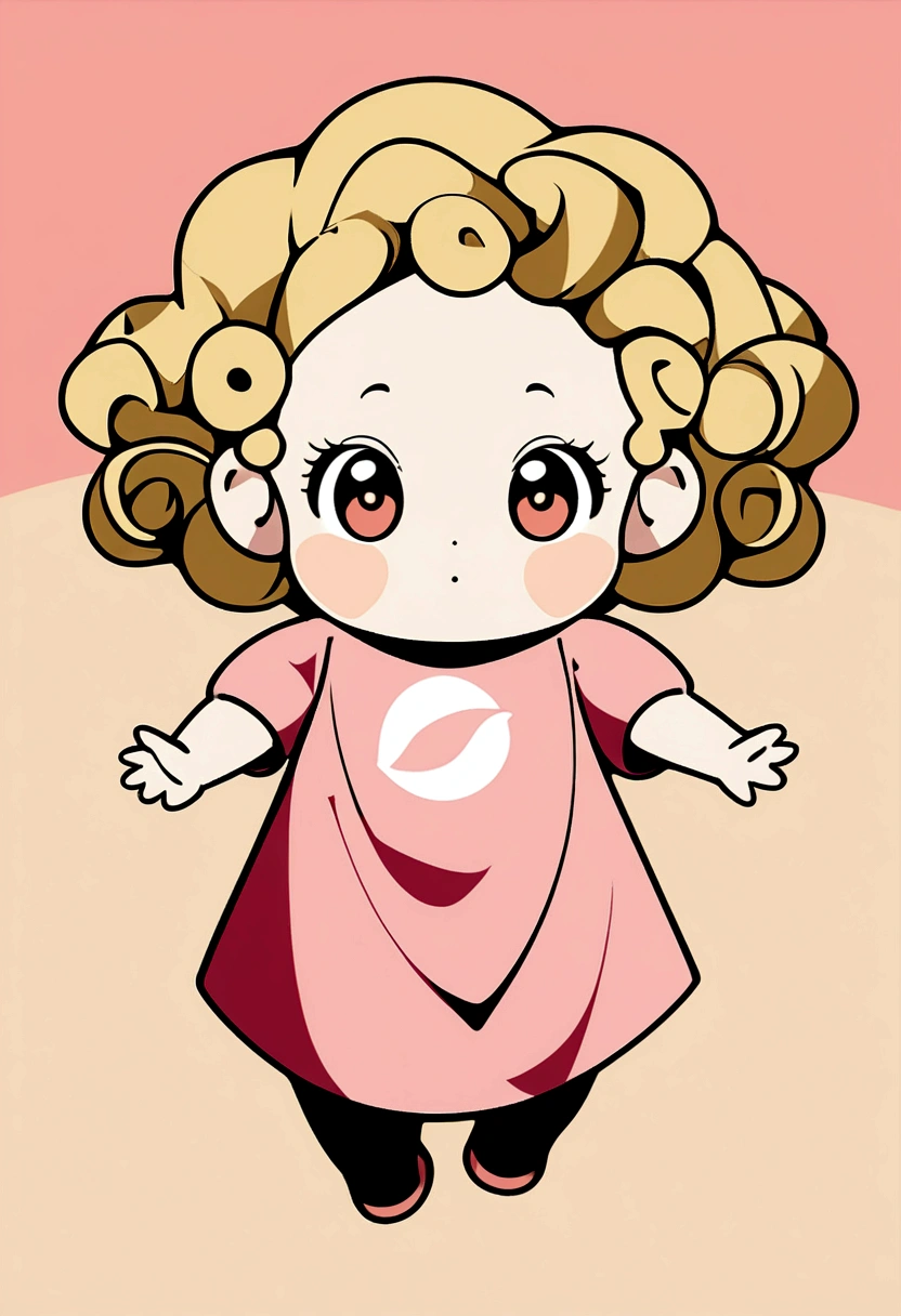An emblematic logo of a baby wearing a pink dress, short curly hair and blonde, design simples, vectorial art, Minimum