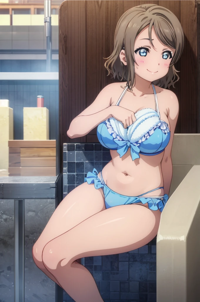 (((pixel-perfect, detail-perfect))), solo, 1girl, you watanabe, eyes azzur, smile, bikini, sauna, armpit, big filesize, ultra High Qality