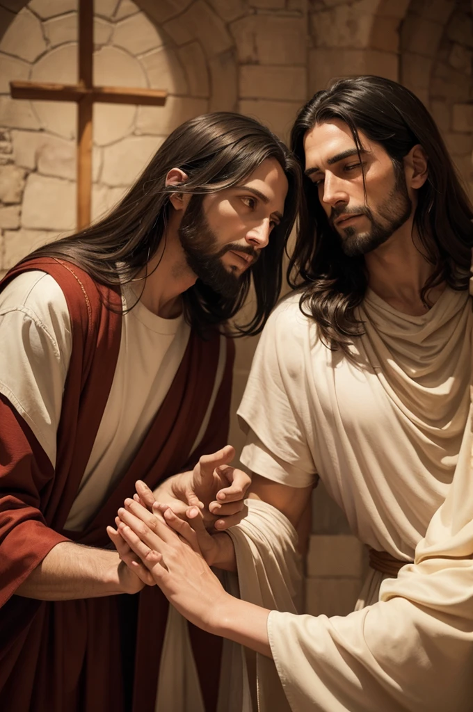 Divine handshake between Jesus and a Servant