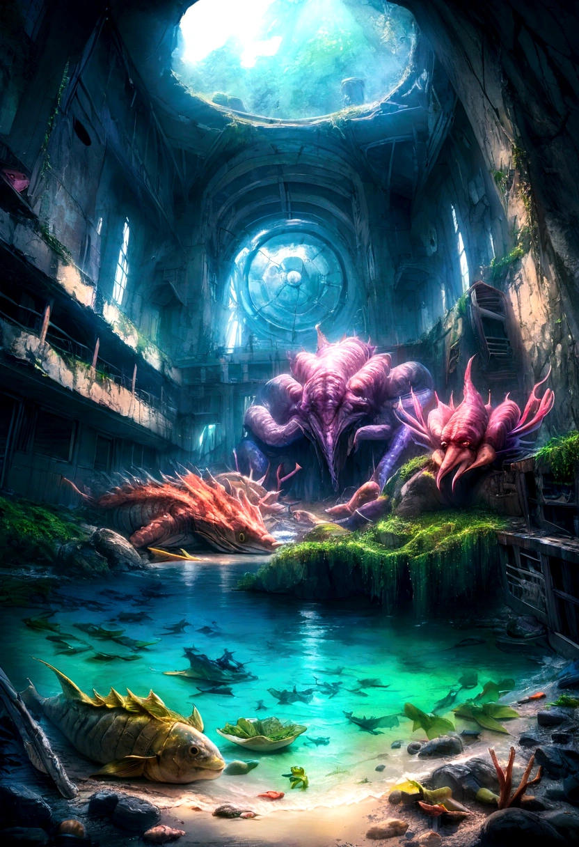epic realistic, ((((hdr)))), ((((pastel colour)))), Eschatological, Abandoned, ocean floor,abyssal,Nuclear contamination,jpn,sunken ships,disuse,Mutant fish,Mutated seaweed,Radioactive material,heavy metal,depth of fields,high detal
