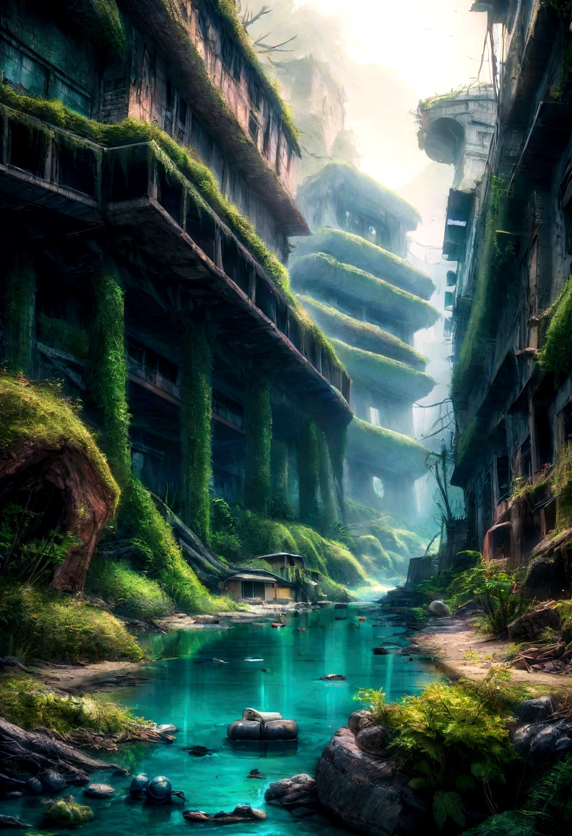 epic realistic, ((((hdr)))), ((((pastel colour)))), Eschatological, Abandoned, ocean floor，abyssal，Nuclear contamination，jpn，sunken ships，disuse，Mutant fish，Mutated seaweed，Radioactive material，heavy metal，depth of fields，high detal