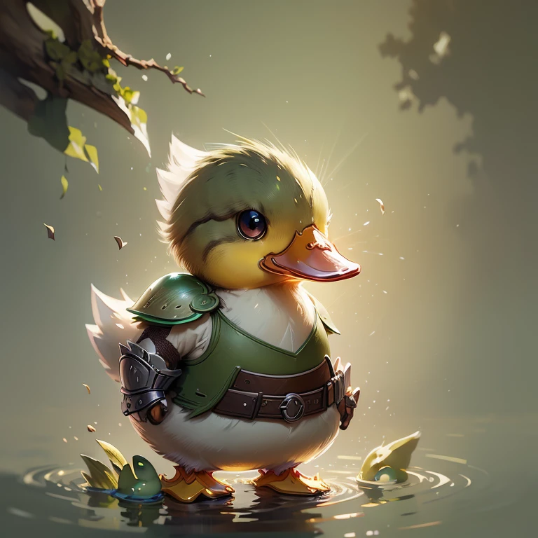 (1 duck) a light green cute duck wearing a light armor chest with a sword
