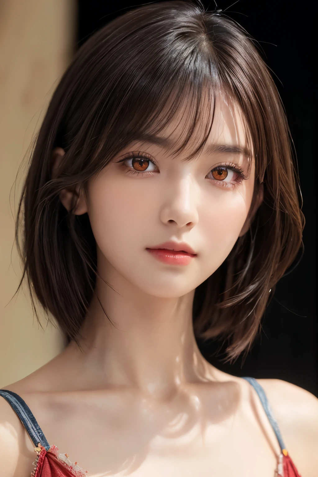 (masterpiece:1.2, Highest quality), (Beautiful, detailed eyes: 1.2、Beautiful skin、Beautiful hair、Good posture and dignity、Beautiful manners、sympathy、Beautiful eyes), ((One Woman)), (Red eyes:1.4), (Detailed eyes and face:1.3), ((Woman with short hair)), (Beautiful and vivid background:1.2), (Highly detailed CG, Super detailed, Best Shadow:1.1), ((Depth of written boundary)), ((watercolor)), beautiful concept figure, (Orange background:0.5), (figure:1.1), (Very nice and beautiful:1.1), (Perfect detail:1.1), from the front, Cowboy Shot, scenery 、Put out your ears、Long beautiful neck