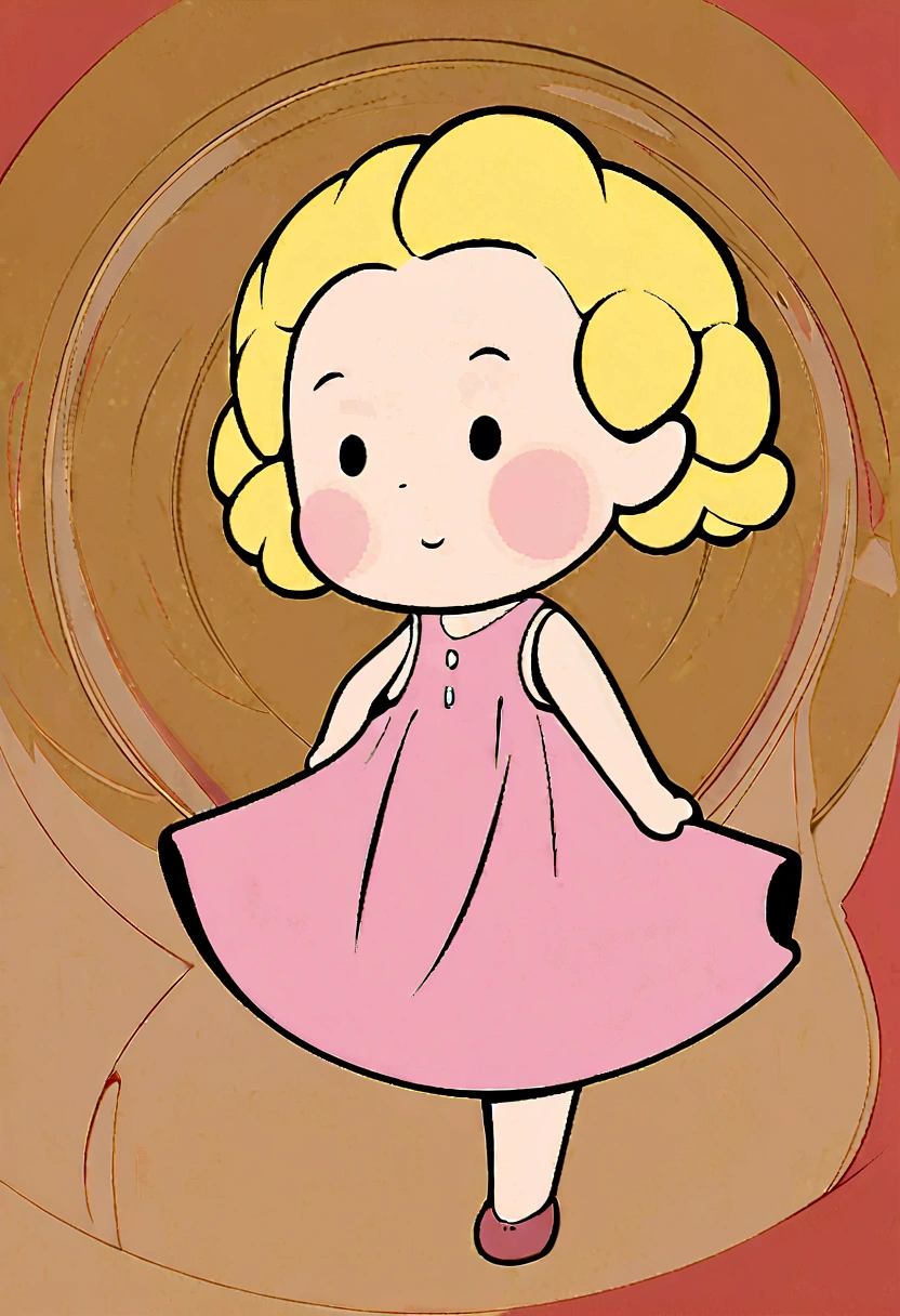 An emblematic logo of a wearing a pink dress, short curly hair and blonde, design simples, vectorial art, Minimum