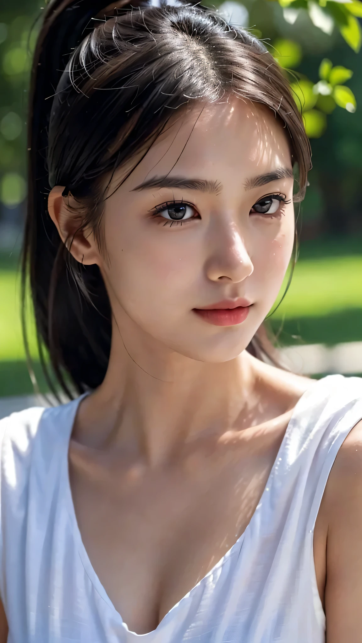dress,outdoors,Urban Park,On the lawn,One woman,close up face,fully body photo,masutepiece, The highest image quality, High quality, the background is clear,Beautiful woman, Japanese, Detailed, Ultra-detailed, finely detail, hight resolution, 8K Wallpaper, Perfect dynamic composition, Beautiful detailed eyes ,Detailed eyes, Detailed skin, Beautiful skin, 超hight resolution, (reality: 1.4),Very beautiful woman, Slightly younger face, Beautiful skin, slender, (Ultra photo realsisim), (hight resolution), (8K), (Very detailed) (beautifully detailed eyes), (super detailed), (Detailed face), view the viewer, Fine details, Detailed face, Staring straight ahead, Staring straight ahead, photos realistic, Bright lighting, Professional Lighting, Black hair,poneyTail,a baby face,sixteen years old,Hairstyle: ponytail,Long ponytail hairstyle,slight smile,