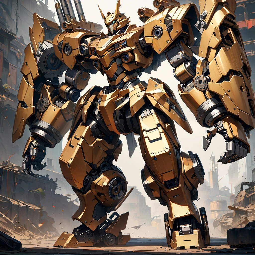 - Highly detailed mechanical tiger robot with automail-inspired limbs, exposed gears and pistons, metallic surfaces, equipped with multiple weapons, simple studio background, ((Masterpiece)), ((Best Quality)), (Very Detailed), ((Very Detailed)), 4K, (8K), very aesthetic, absurdres highres,