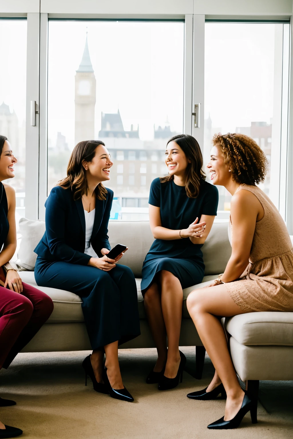 I want an image with 5 women talking about communication