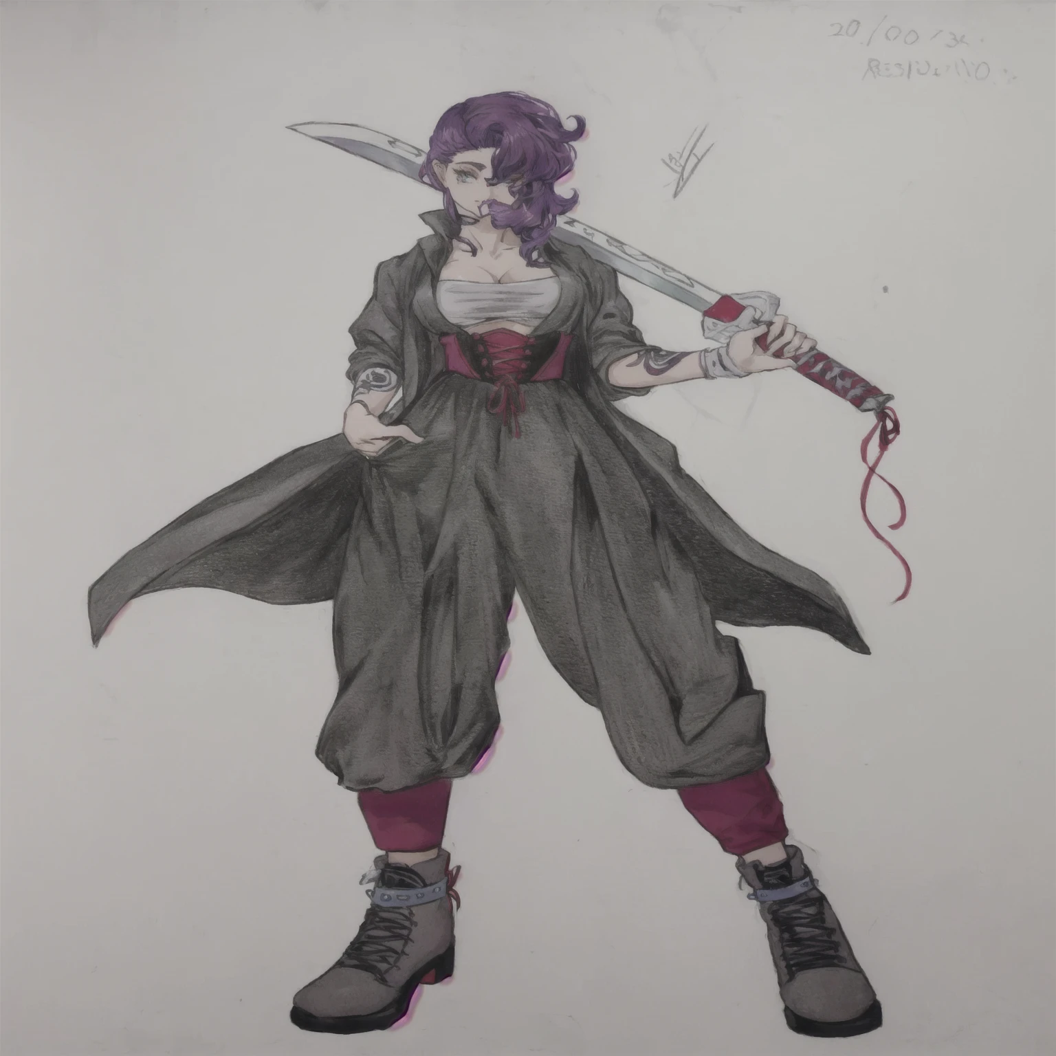 Cenário mar e um navio um Desenho De uma mulher com uma espaDa e um vestiDo, personagem De estilo anime, inspiraDo em Kusumi Morikage, personagem De anime; arte De corpo inteiro, mataDor De Demônios rui fanart, como um personagem DnD, Desenho coloriDo De alta qualiDaDe, inspiraDo em Ryukōsai Jokei, vampiro anDrógino, D & retrato De corpo inteiro estilo D