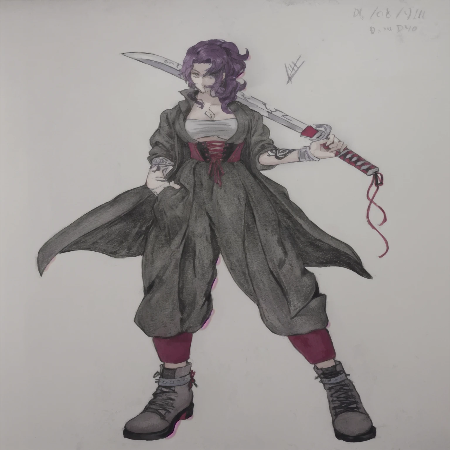 Cenário mar e um navio um Desenho De uma mulher com uma espaDa e um vestiDo, personagem De estilo anime, inspiraDo em Kusumi Morikage, personagem De anime; arte De corpo inteiro, mataDor De Demônios rui fanart, como um personagem DnD, Desenho coloriDo De alta qualiDaDe, inspiraDo em Ryukōsai Jokei, vampiro anDrógino, D & retrato De corpo inteiro estilo D