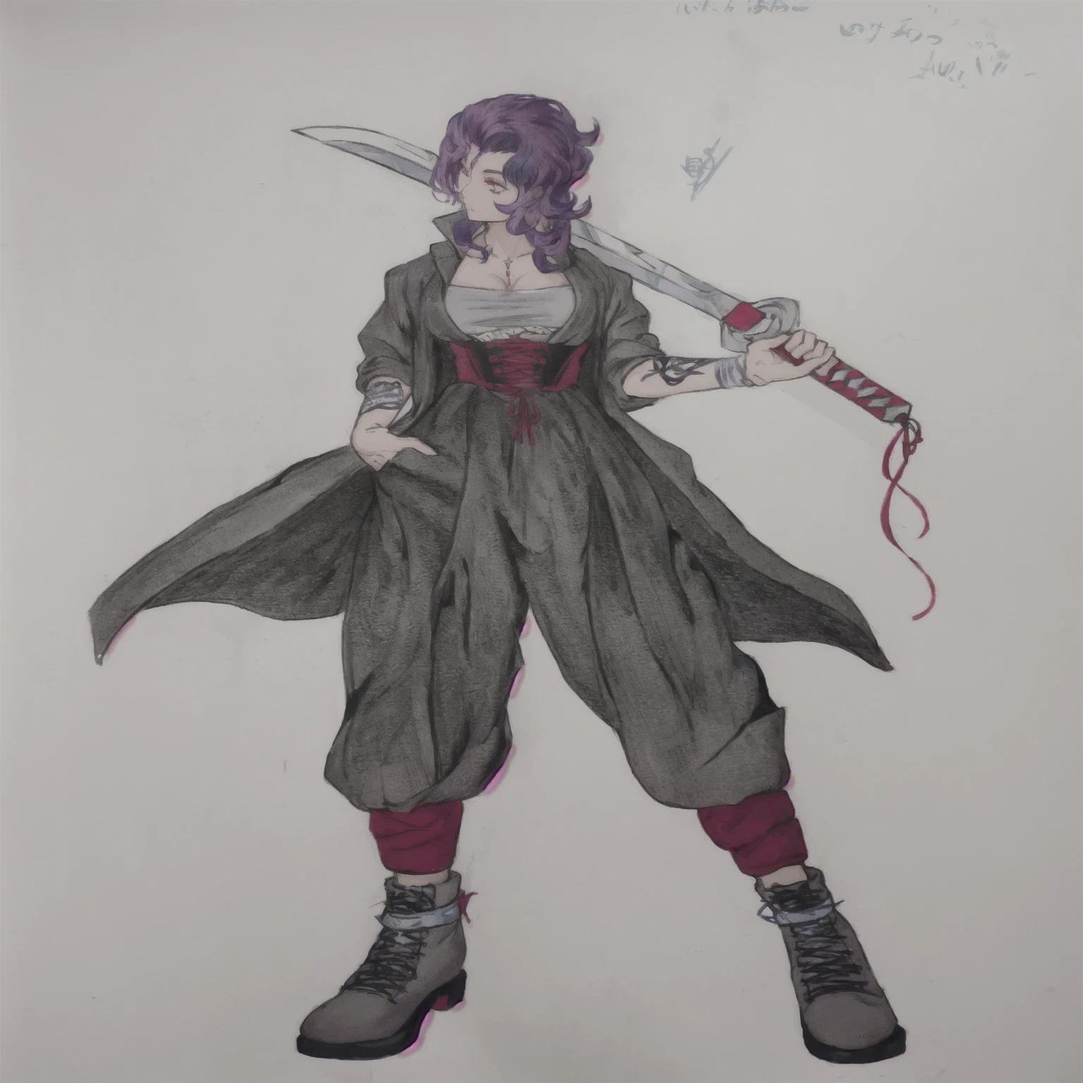 Cenário mar e um navio um Desenho De uma mulher com uma espaDa e um vestiDo, personagem De estilo anime, inspiraDo em Kusumi Morikage, personagem De anime; arte De corpo inteiro, mataDor De Demônios rui fanart, como um personagem DnD, Desenho coloriDo De alta qualiDaDe, inspiraDo em Ryukōsai Jokei, vampiro anDrógino, D & retrato De corpo inteiro estilo D