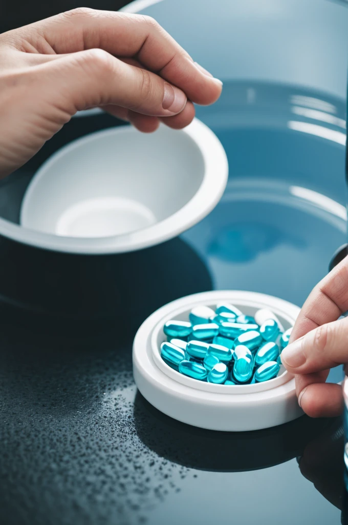 Person taking a pill with water