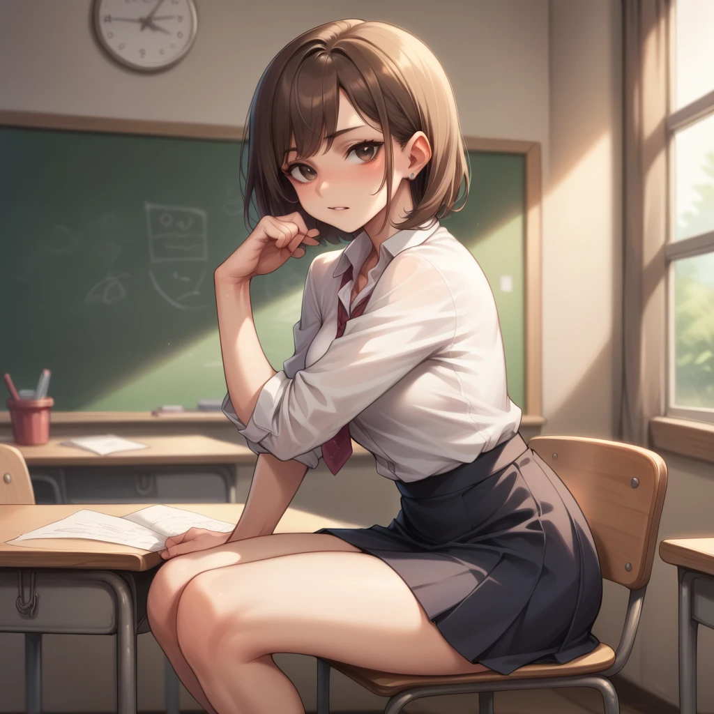 Young teacher in short skirt